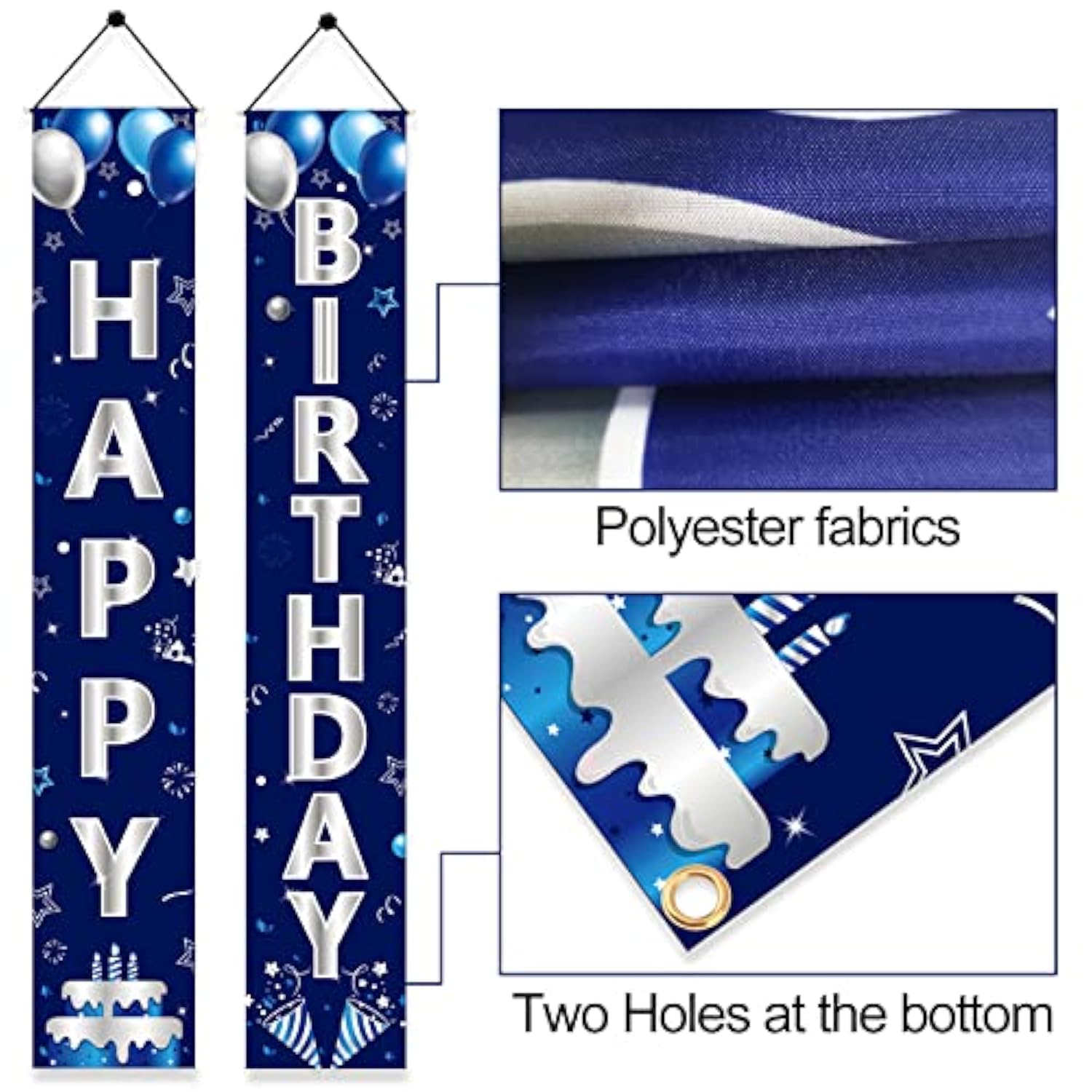 Blue & Silver Happy Birthday Banner: Party Door Decor
