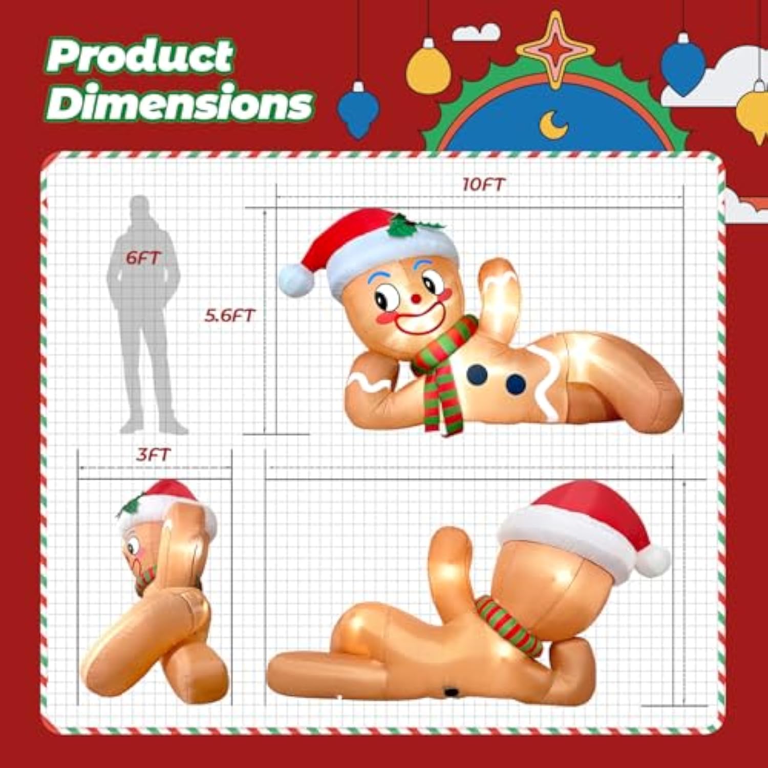 Outdoor Christmas Decorations, 10Ft Inflatable Gingerbread Man With 4 Led Lights, Blow Up Yard Decor For Garden, Lawn, I