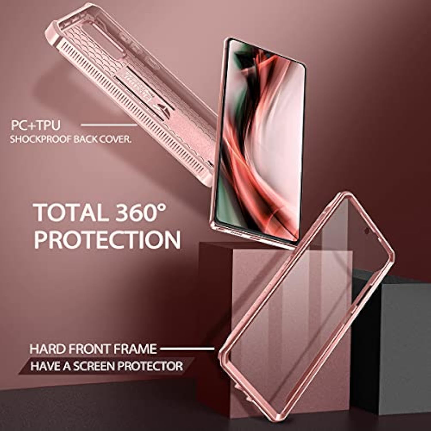 For Samsung Galaxy Note 20 5G Case, [Built In Screen Protector And Kickstand] Heavy Duty Military Grade Protection Shockproof Protective Cover For Samsung Galaxy Note 20 Rose Gold