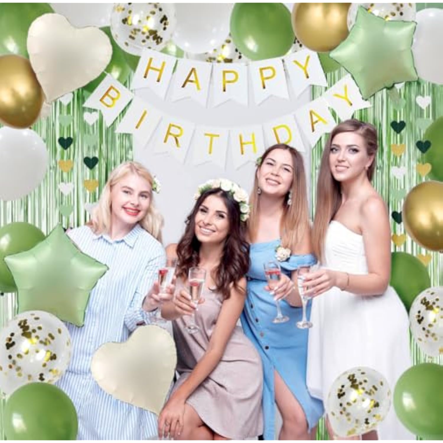 Sage Green Birthday Decorations, Banner, Balloons for 16th-60th Birthday Celebrations