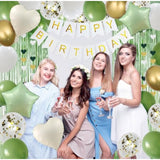 Sage Green Birthday Decorations, Banner, Balloons for 16th-60th Birthday Celebrations