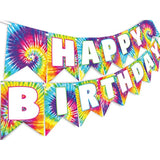 Tie Dye Happy Birthday Banner - Party Supplies Decorations Art Classic, Blue, Green, Red, Orange, Pink, Yellow, White