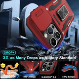 Case For Iphone 15 Pro Max With Slide Camera Cover+Screen Protector(1 Pack), Rotated Ring Kickstand Grade Shockproof Protective Cover 6.7 Inch-Red