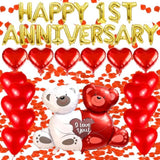 Happy 1St Anniversary Balloons, Happy Anniversary Decorations With 1000 Red Rose, Romantic Anniversary Balloons Set For Valentines Day, Red Heart Balloons For Couple Boyfriend Und Girlfriend