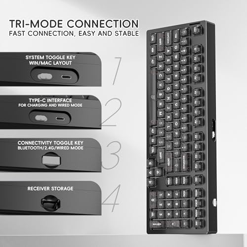 Ky98 Wireless Mechanical Keyboard With Transparent Keycaps,Full Aluminum Cnc,Hot-Swappable,Pre-Lubed Linear Switches,Gasket Structure,Rgb Backlit,Oled Screen,Bt5.0/2.4G/Usb-C Wired (Black)