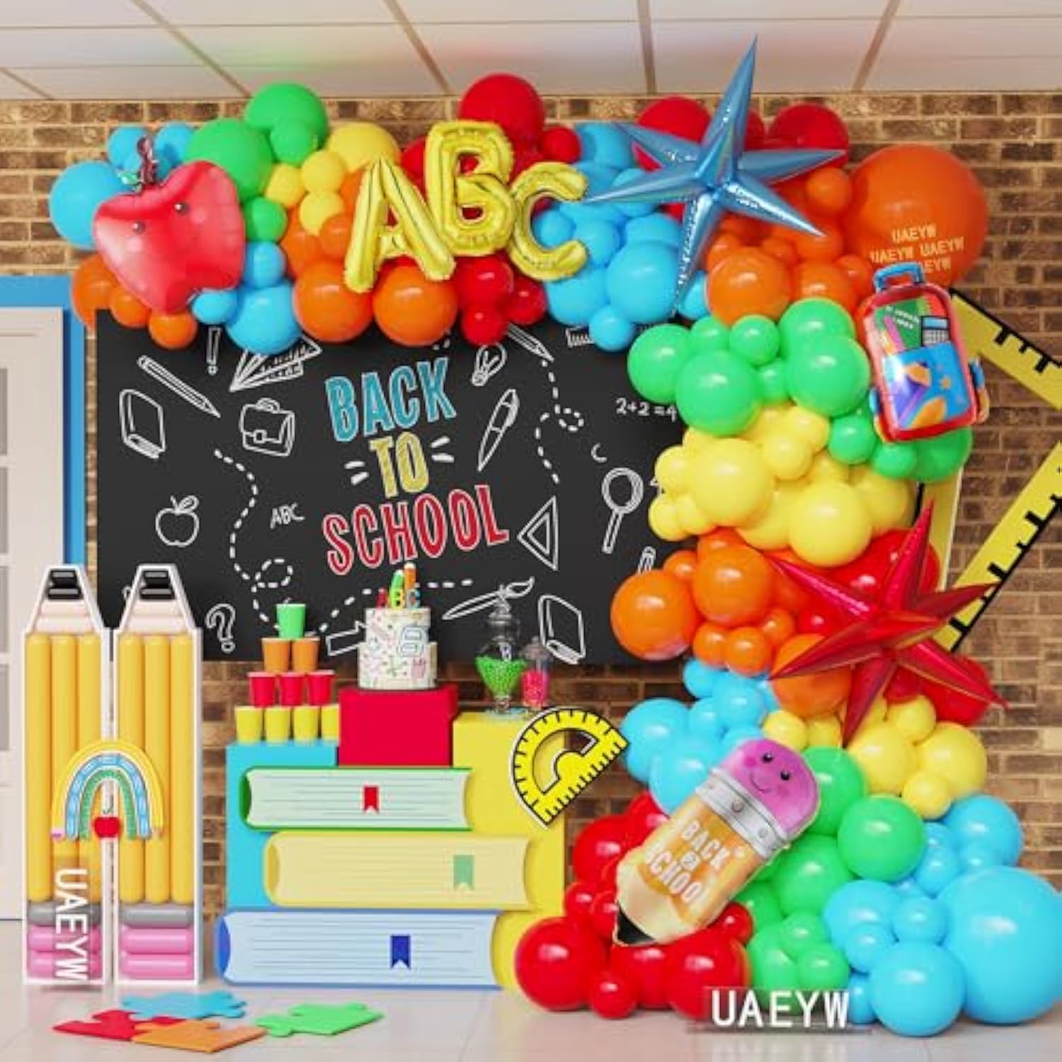 Back To School Balloon Arch Garland Kit,152Pcs Rainbow Balloons With Pencil Apple Schoolbag Abc Foil Balloons For First Day Of School Kindergarten Welcome Back To School Classroom Party Decorations