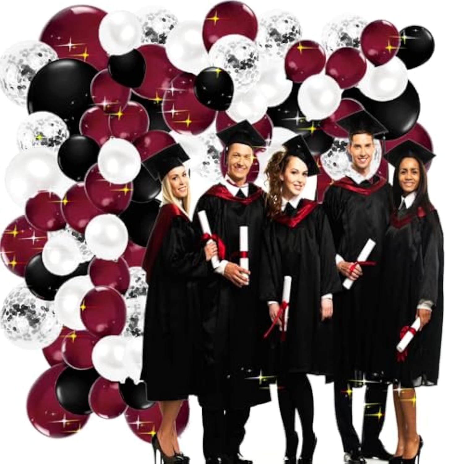 Graduation Decorations Maroon Black 2025/Burgundy Maroon White Graduation Party Decorations 2025 Burgundy Black Balloons 114Pcs Burgundy White Balloon Birthday Wedding