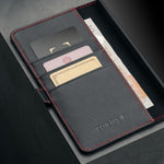 Premium Leather Case Compatible With Samsung Galaxy S25 Ultra 5G (6.9”) 2025 – Genuine Leather Wallet Flip Folio Case With Kickstand And Card Slots (Black With Red Detail)