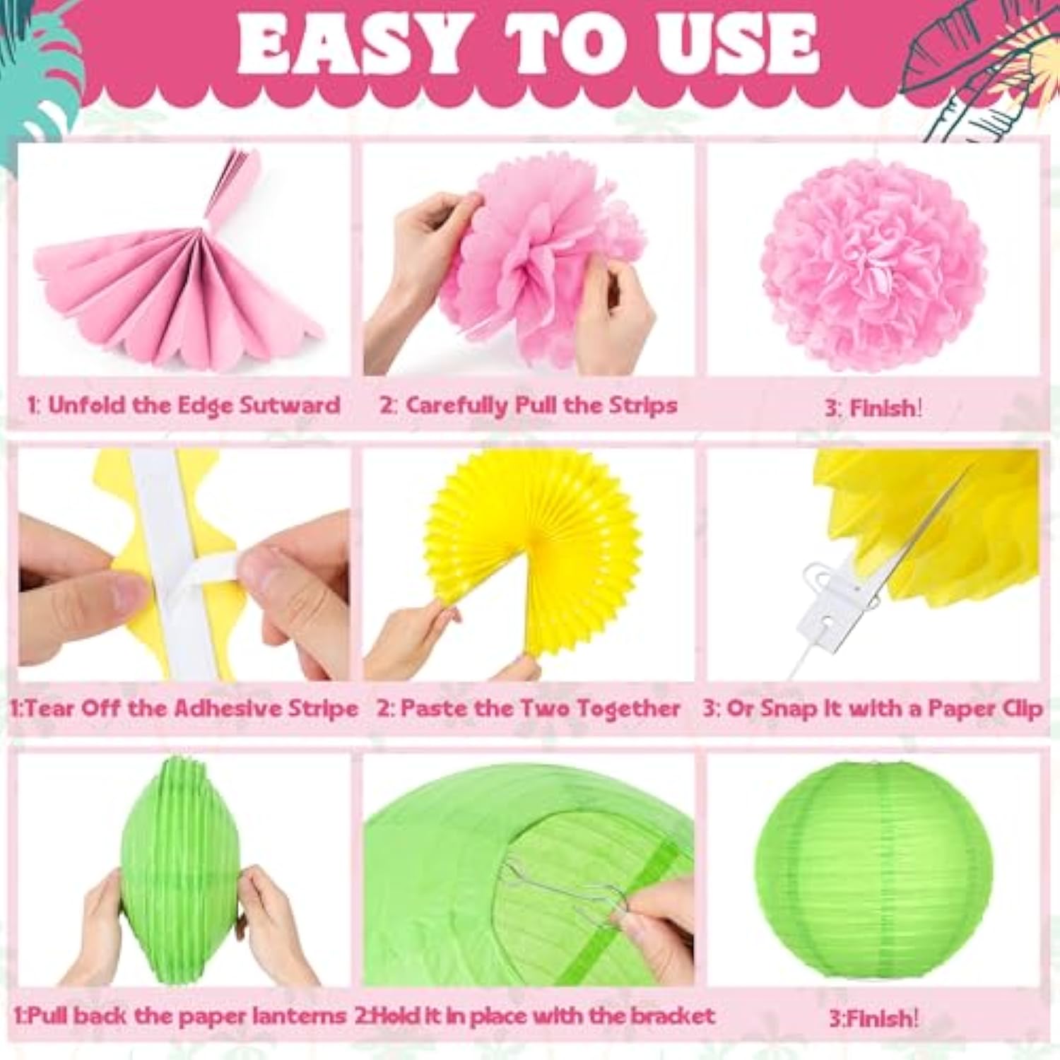 13Pcs Hawaiian Party Decorations, Luau Party Decorations, Flamingo And Pineapple Honeycomb Paper Flowers Fans And Ball Lanterns For Summer Tropical Beach Party Decorations Supplies Favors