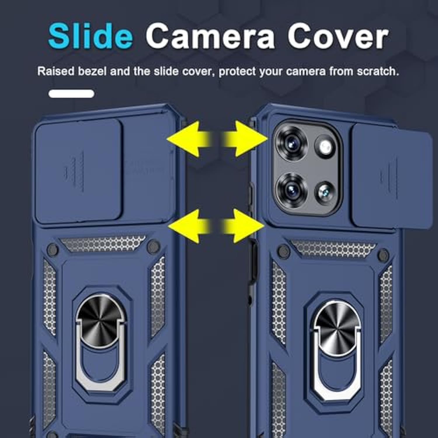 Compatible With Moto G Power 5G 2025 Case Built In Slide Camera Lens Cover+Screen Protector+Finger Ring Holder Kickstand,Heavy Duty Shockproof Full Body Protective Phone Cover,Blue