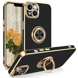 Iphone 14 Case,Phone Case For Iphone 14,Slim Fit Soft 360° Ring Holder Kickstand Magnetic Car Mount Supported Easy Clean Shockproof Protective Cover For Apple Iphone 14 6.1" 2022, Black/Golden