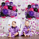 Black Purple Balloons, 12 Inch Hot Pink Black Party Balloons, Metallic Purple Black Hot Pink Matte Purple Latex Balloon With Confetti Balloon For Kids Girls Birthday Baby Shower Party Decorations