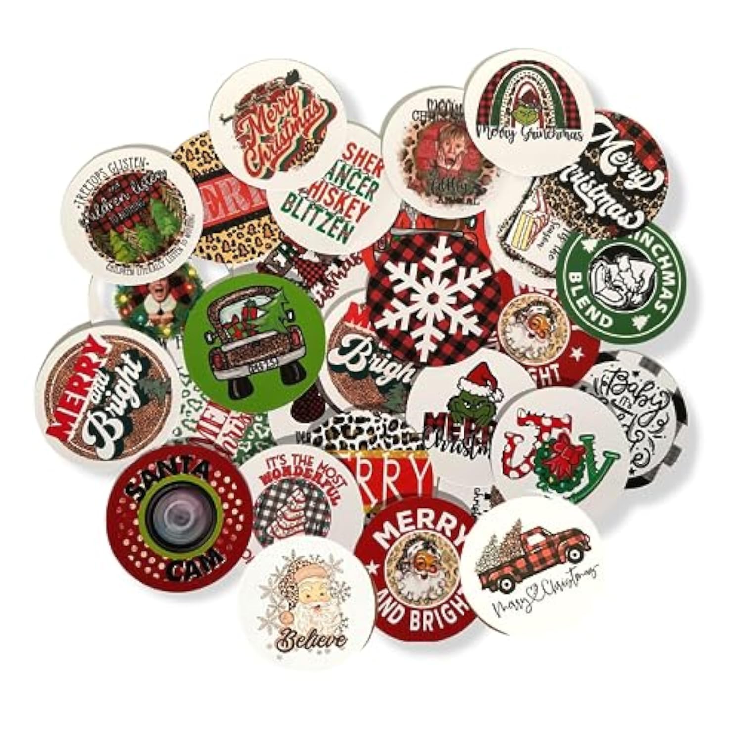 Christmas Freshie Round Cardstock 3" Inches | 32 Pk | Mixed Holiday Card Stock Cut Out Circles Supplies For Scented Aroma Beads Circle Molds Car Candle Random