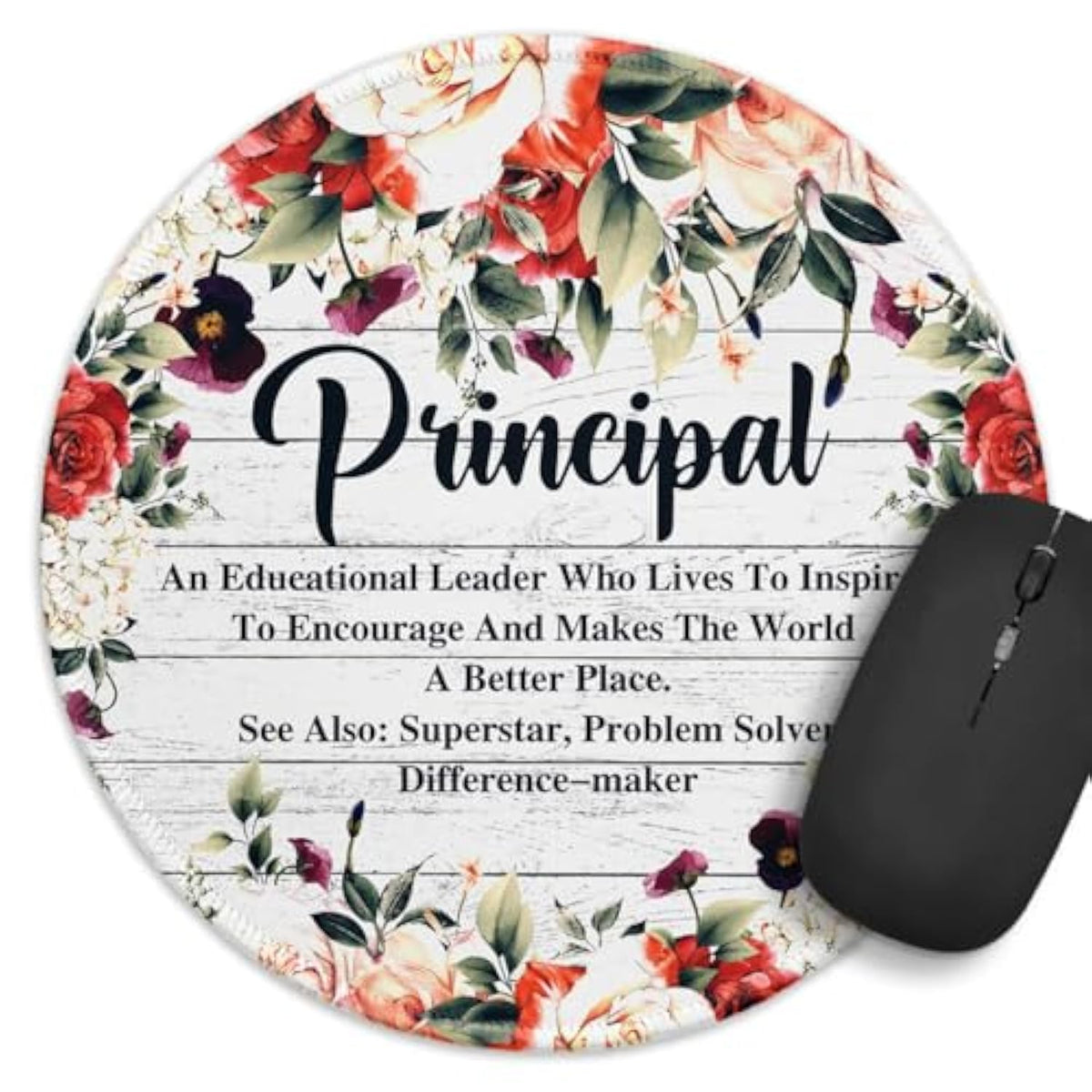 Funny Principal Round Mouse Pad, 8.7 Inch Stitched Edge Non-Slip Rubber And Lycra Cloth Base, Desk Accessories, Principal Gift