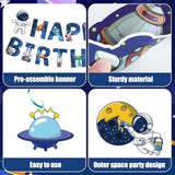 50 Pcs Outer Space Party Decorations Blue Astronaut Ship Happy Birthday Banner Solar System Theme Hanging Swirls Streamers For Birthday Outer Space Party Decorations