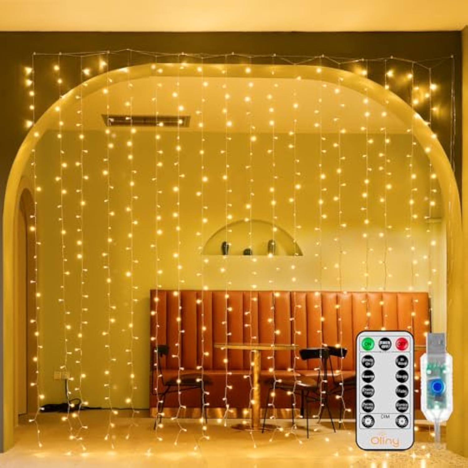Christmas Curtain Lights 300 Led 9.8 Ftx9.8 Ft, Outdoor Waterproof Curtain String Lights With Remote Timer 8 Modes, Usb