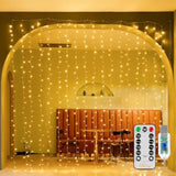 Christmas Curtain Lights 300 Led 9.8 Ftx9.8 Ft, Outdoor Waterproof Curtain String Lights With Remote Timer 8 Modes, Usb