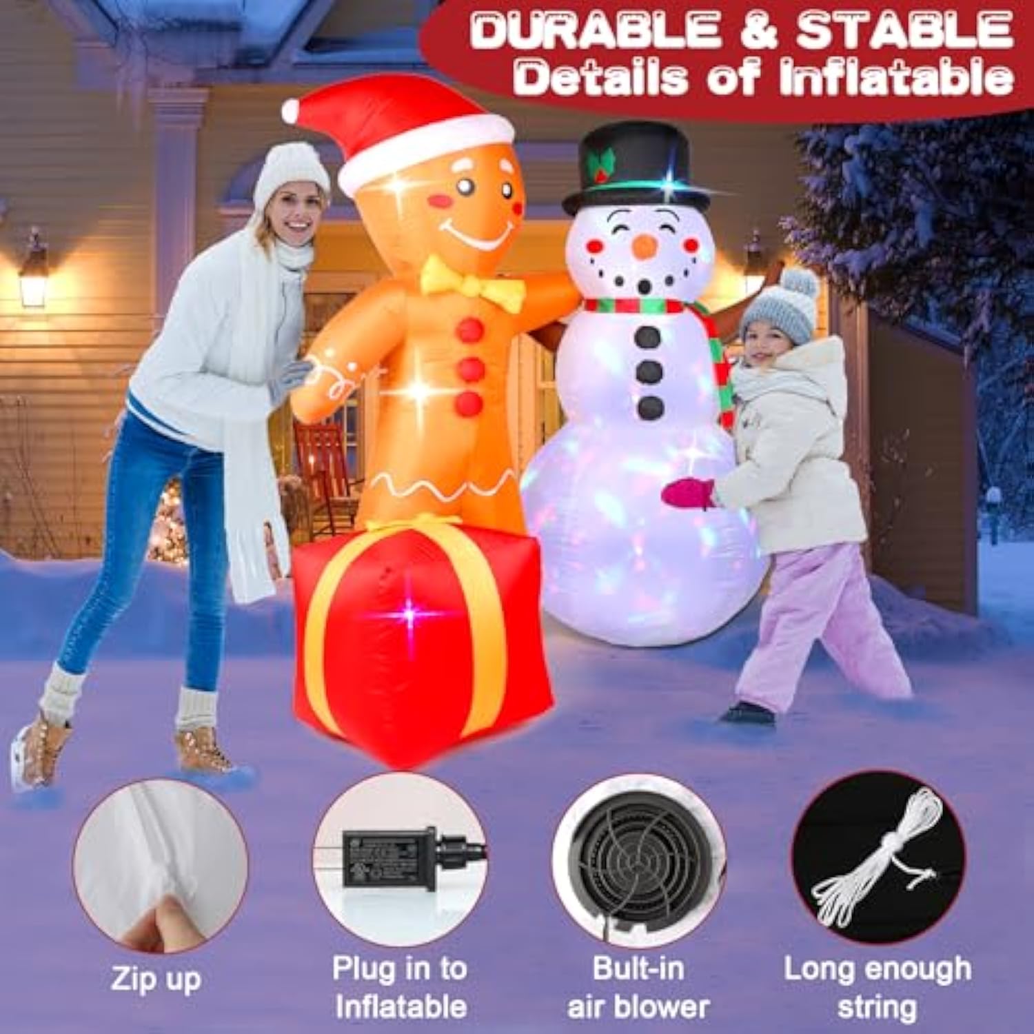 Christmas Inflatables Outdoor Decoration, Cute 6 Ft Snowman Gingerbread Christmas Decorations, Build-In Leds, Stable Chr