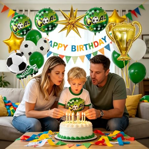 12 PCS Soccer Balloons, Large Gold Trophy Balloon, Sneaker Decorations for World Cup Theme Party, 22 Inch Black White Soccer Balloons for Birthday Party