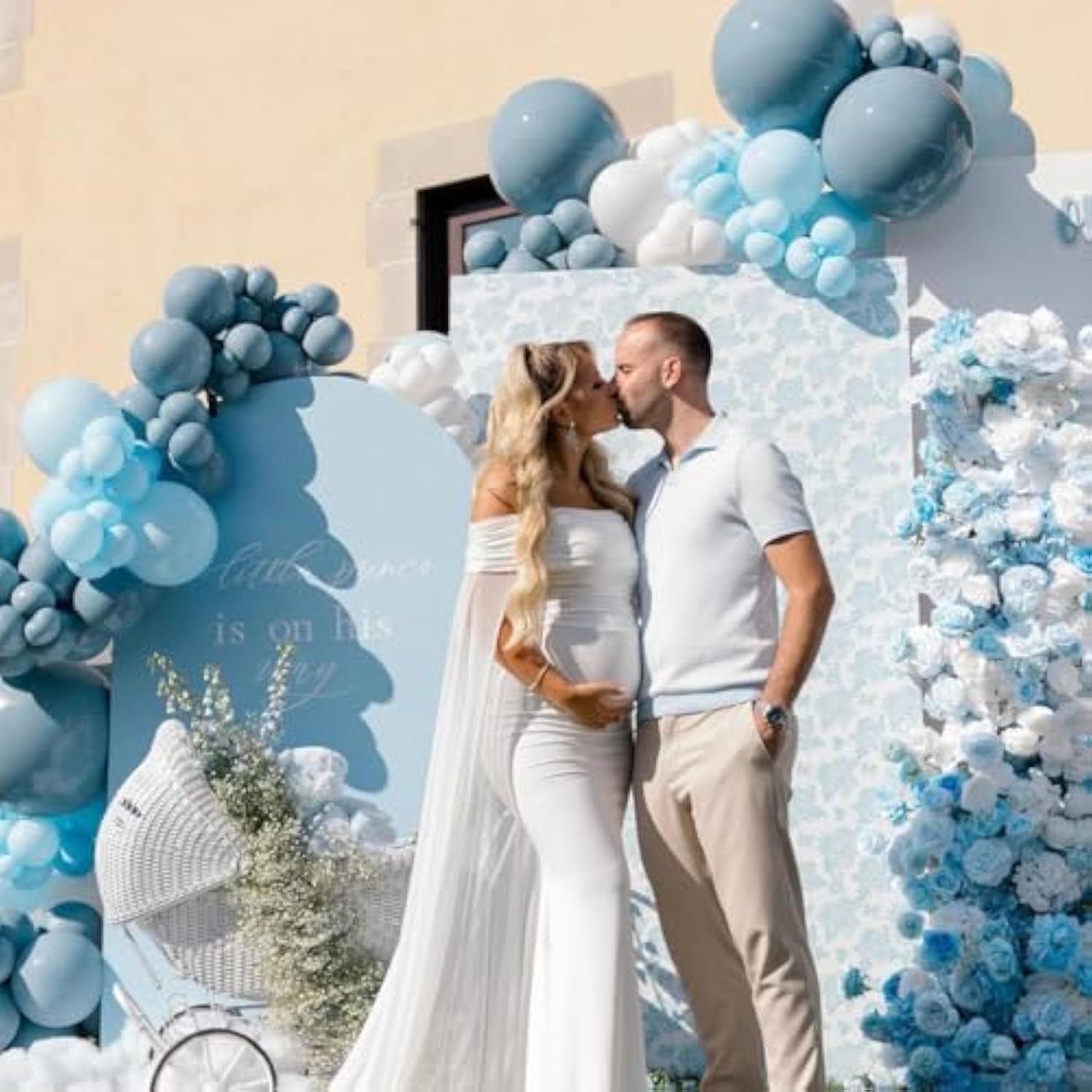 Dusty Blue White Balloons Set, 50Pcs 12 Inch Dusty Baby Blue Balloons Blue Sand White Balloon For Baby Boy Shower Bridal Shower Birthday Wedding Party Decorations
