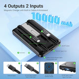 For Magsafe Battery Pack 10,000Mah, 4 Outputs & 2 Inputs Wireless Portable Charger Power Bank With 2 Built-In Cables & Usb-C Fast Charging, Magnetic For Iphone 15/14/13/12 Pro/Max/Plus, Kickstand