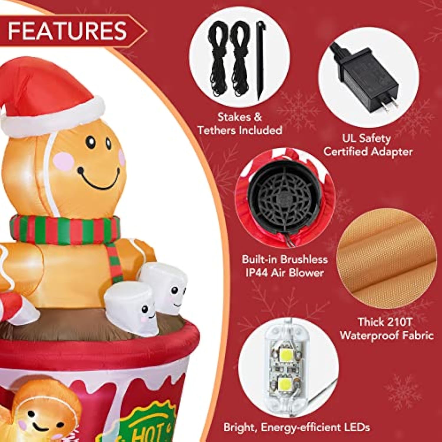 6 Ft Christmas Inflatables Outdoor Decorations, Cute Christmas Blow Up Yard Decorations Gingerbread Man In Hot Cocoa Mug