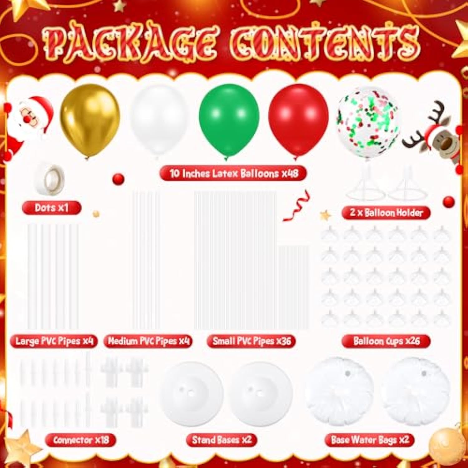 2 Sets Christmas Balloon Stand Kit For Floor Include 53.2 Inch Tall Balloon Stands With Base And 48 Latex Balloon Column Balloon Garland Arch Tree For Birthday Wedding Baby Shower