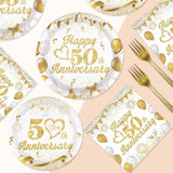 96Pcs 50Th Wedding Anniversary Decorations,Golden 50Th Anniversary Party Plates And Napkins,White And Gold Paper Tableware Set Party Supplies Party Favors For Men Women,Serve 24