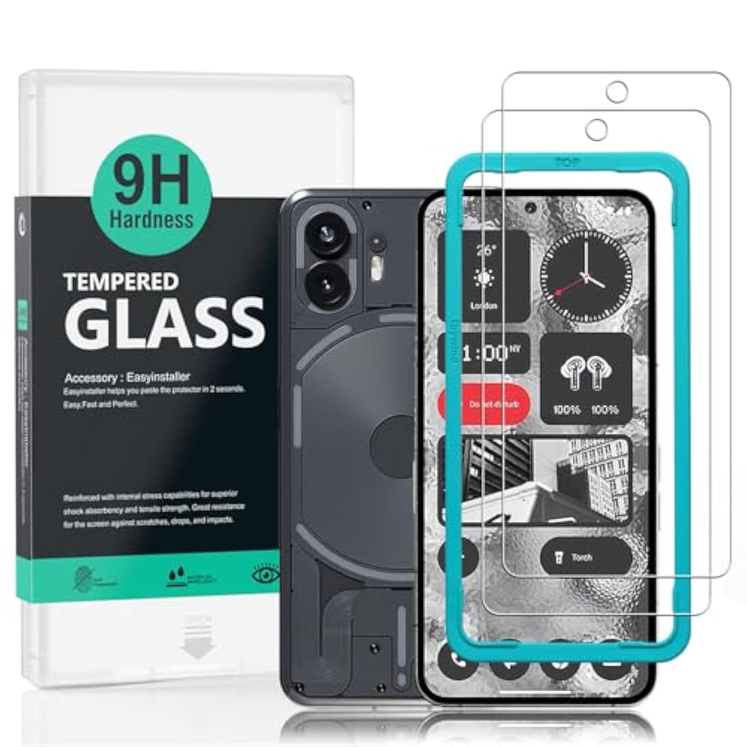 Screen Protector For Nothing Phone 2 5G[2 Pack],9H Hardness Tempered Glass,Easy To Install,Bubble Free