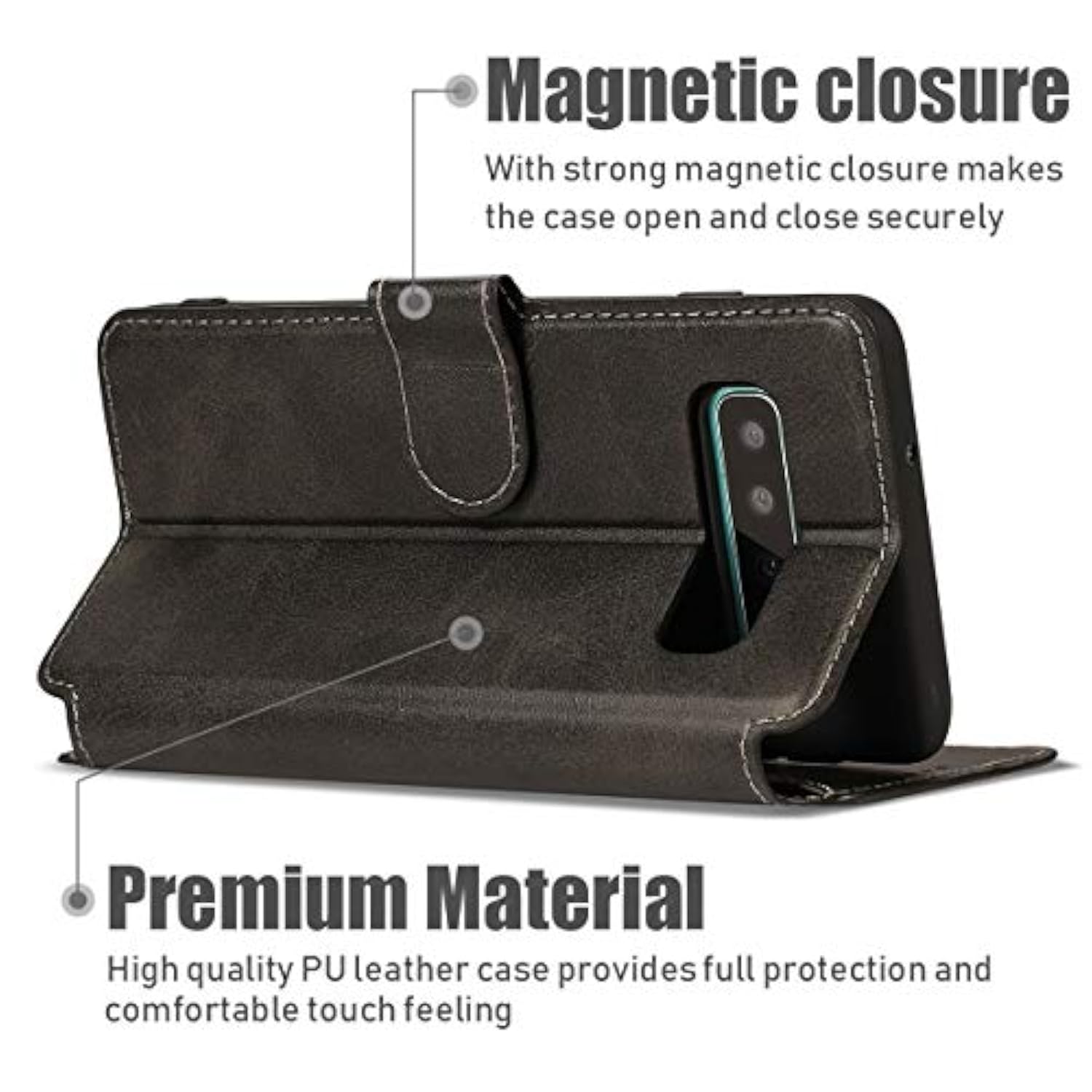 For Samsung Galaxy A50 A50S A30S Case Premium Pu Leather Simple Wallet Case [Card Slots] [Hands-Free Kickstand] [Magnetic Closure] Shockproof Flip Cover For Galaxy A30S/A50/A50S - Black