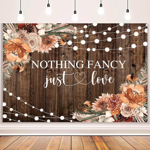 7x5ft Fall Wedding Backdrop Nothing Fancy Just Love Photography Background Rustic Fall Wedding Floral Brown Wood Birthday Party Decoration Banner Photo Booth Props