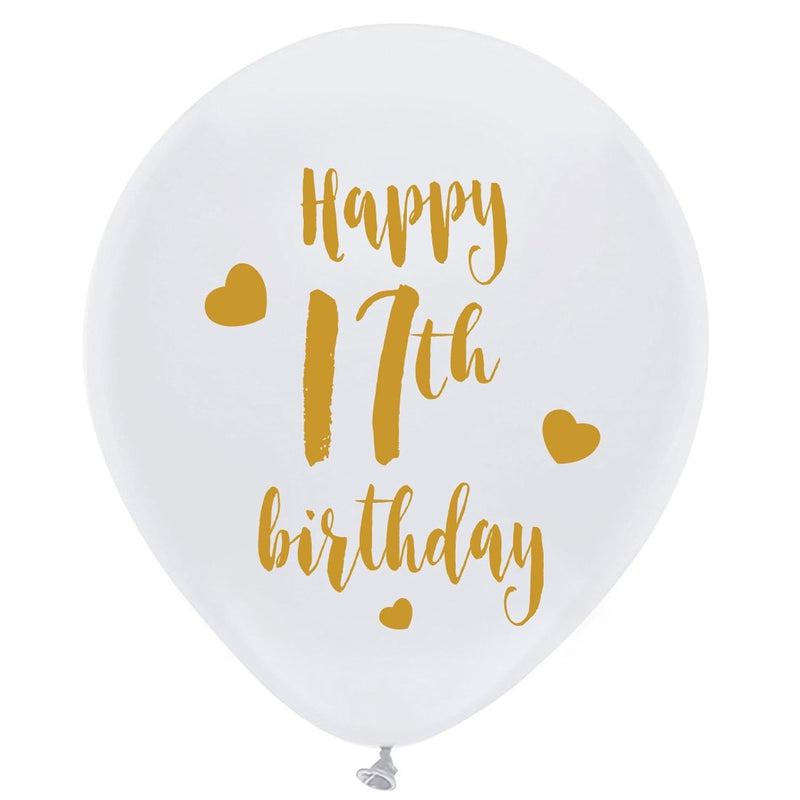 White 17Th Birthday Latex Balloons, 12Inch (16Pcs) Boy Girl Gold Happy