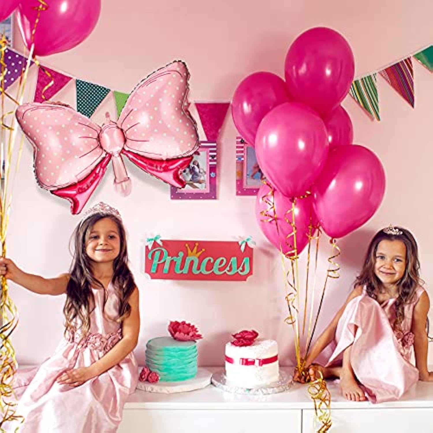 6 Pcs Pink Bow Balloon 35 Inch And 15 Inch Polka Dot Foil Balloons Pink Bow Decorations For Birthday Wedding Theme Party Decorations