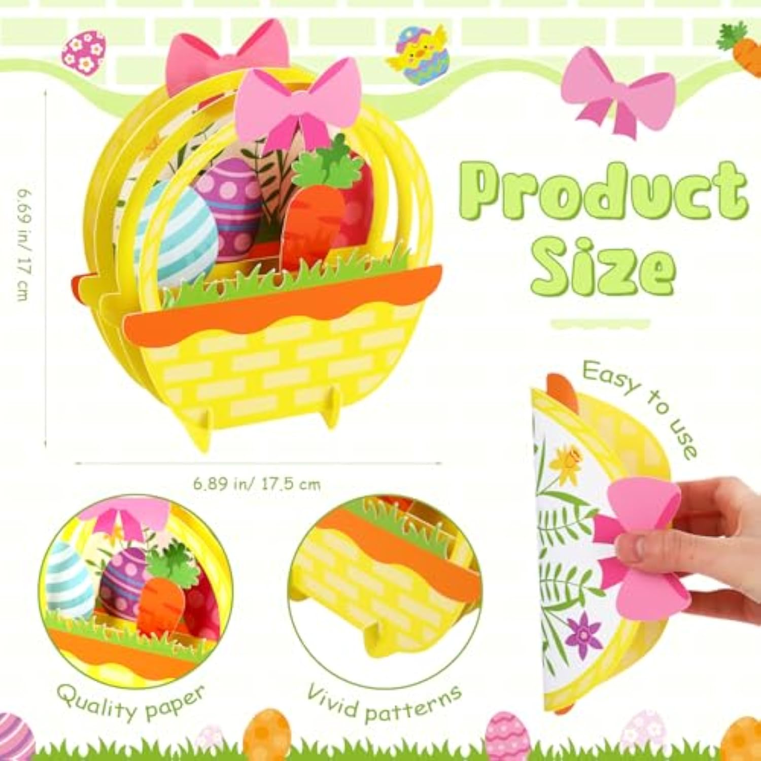 6 Sets Easter Craft Kits Easy Easter Paper Crafts Diy 3D Basket Bunny Egg Table Decorations Centerpieces For Spring Holiday Basket Stuffers Party Favors Activities Gifts Home Decorations