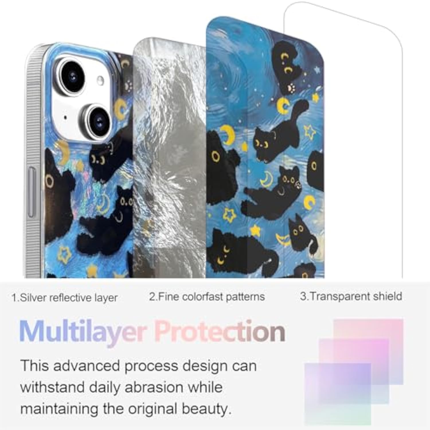 Iphone 13/14 Case, Black Cat Design, Slim Silicone Bumper Case, Wireless Charging Compatible