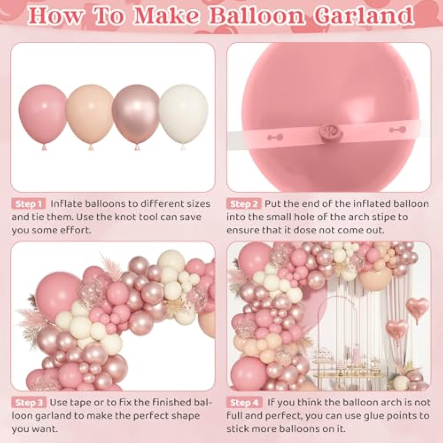 91pcs Dusty Pink Balloon Arch Kit with Blush, Rose Gold , Ivory for Parties