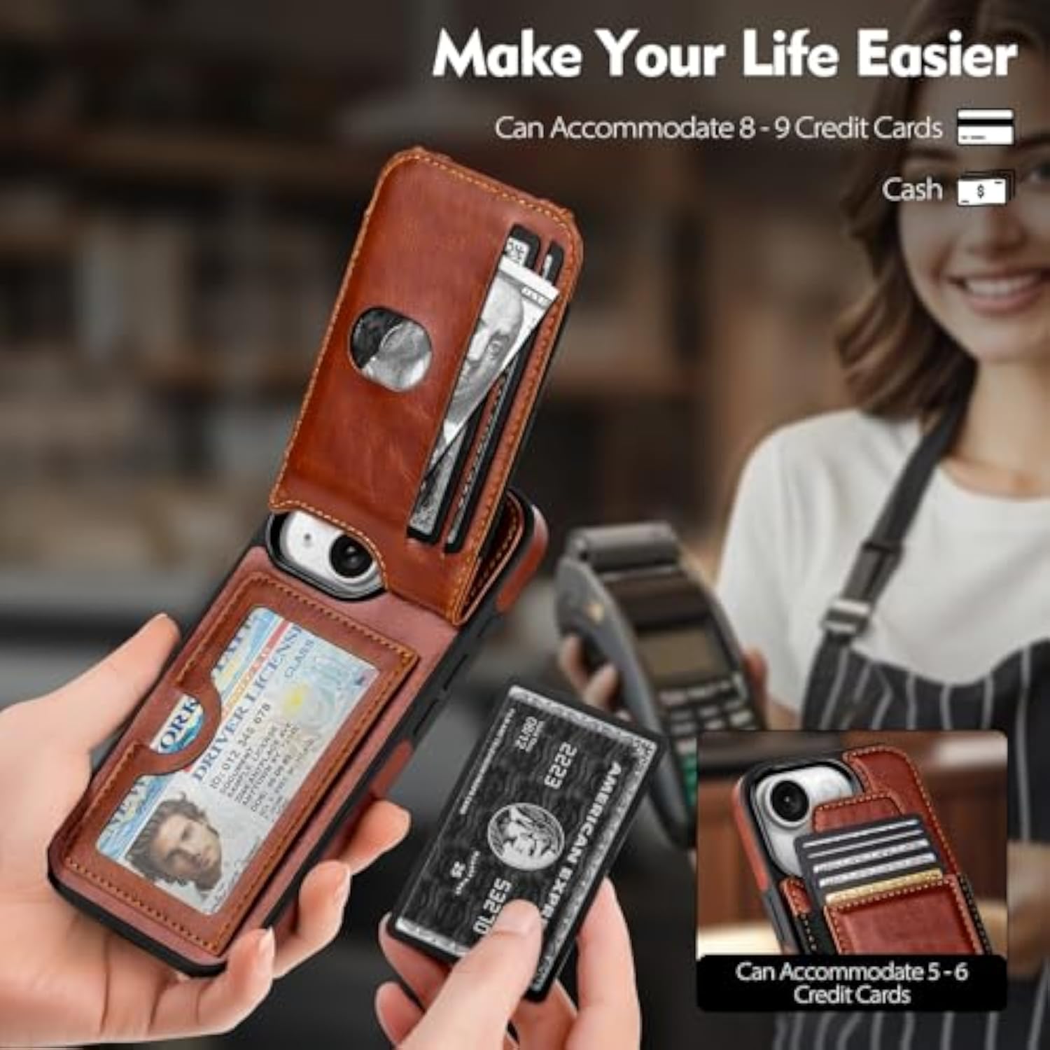Brown iPhone 13 Case with Wallet and Card Holder