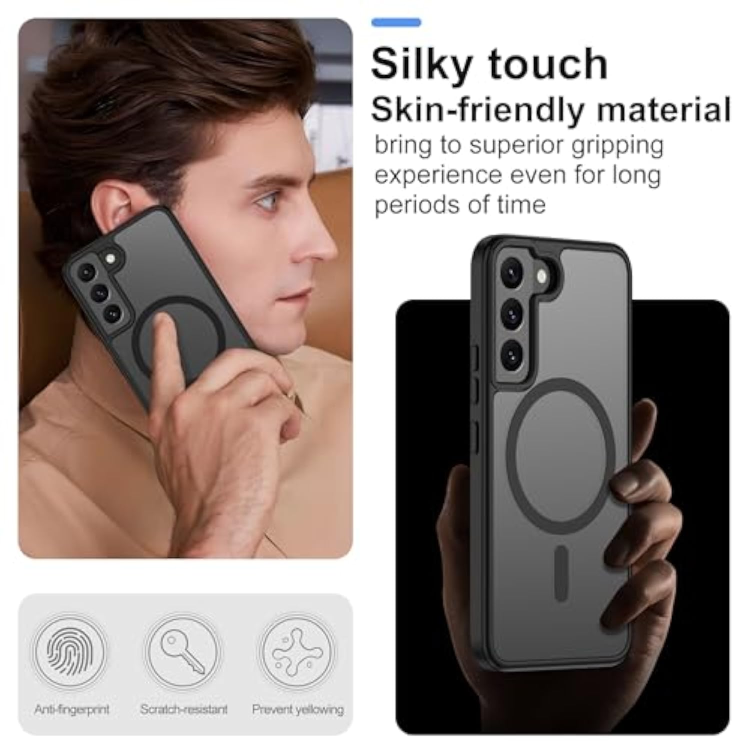 For Samsung Galaxy S22 Case [Compatible With Magsafe] Translucent Matte Magnetic Phone Case,Slim Thin Duty Shockproof Protection Cover With 2Pc Hd Screen Protector-Black