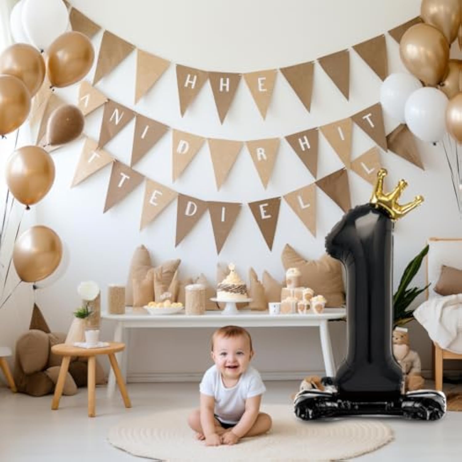 42-Inch Black Number 7 Foil Balloon with Crown for Birthday and Anniversary