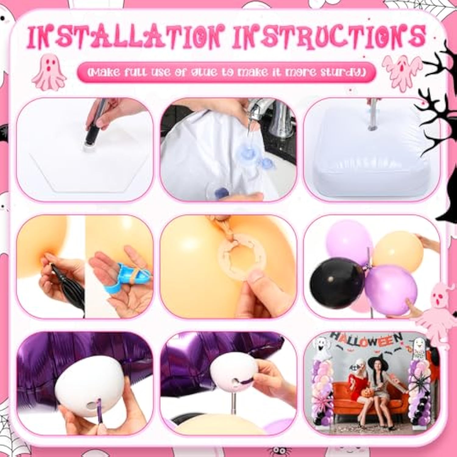 2 Sets Pink Purple Halloween Balloon Column Kit with Ghost Star Foil Balloons Decor