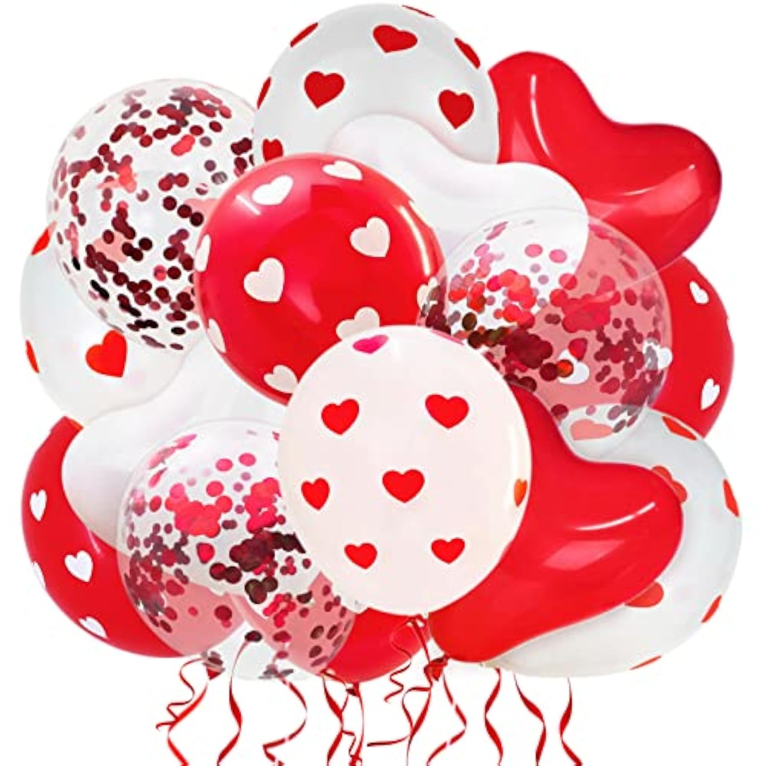 75 Pcs Valentine'S Day Heart Balloons Decorations Kit,12 Inch Heart Printed Red White Confetti Latex Balloons For Valentine Party Supplies,Romantic Decorations,Special Night