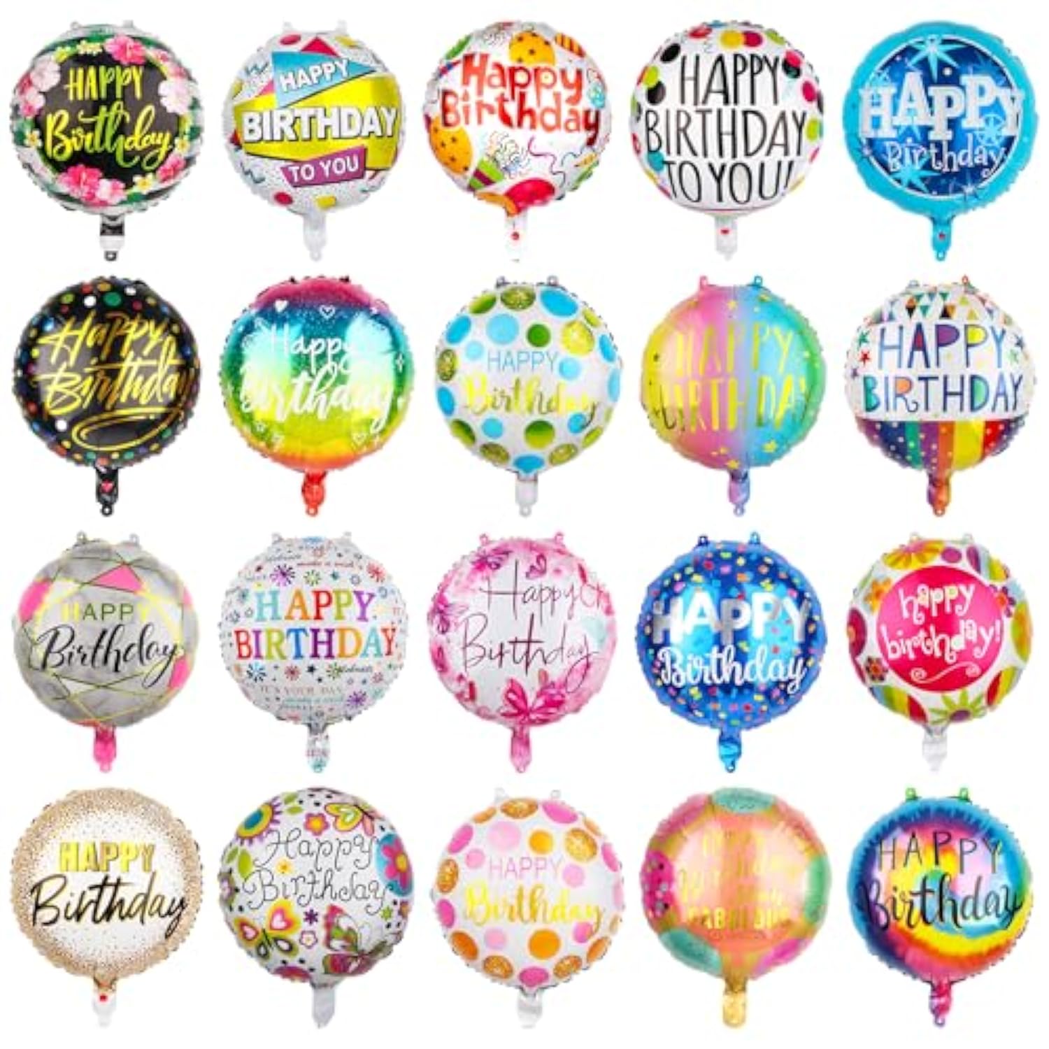 100pcs 18" Happy Birthday Foil Balloons – Assorted Patterns for Party Decor