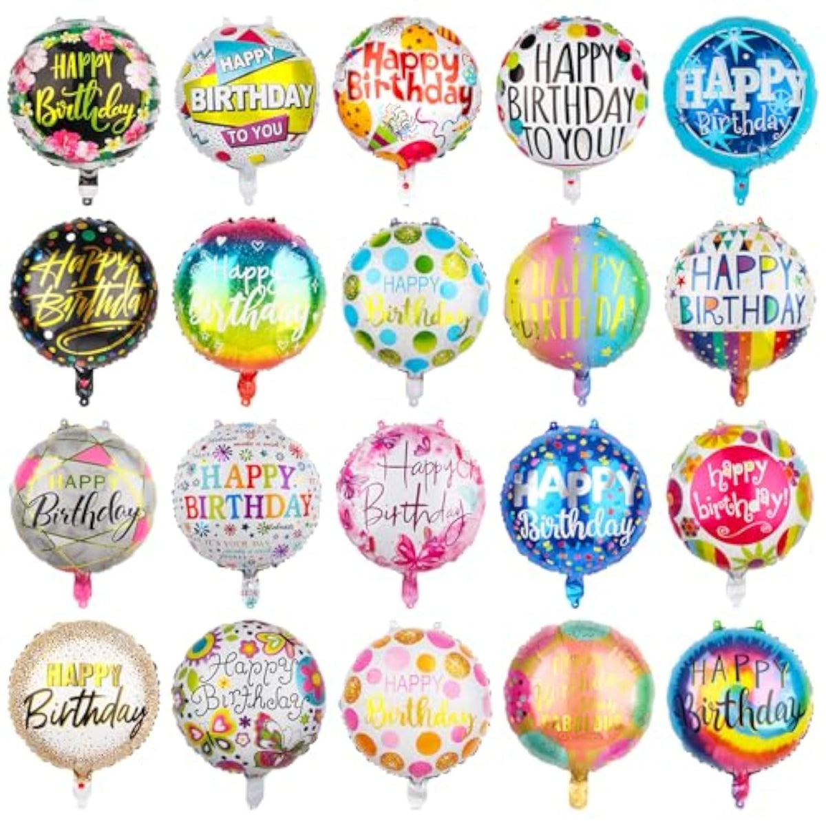 100pcs 18" Happy Birthday Foil Balloons – Assorted Patterns for Party Decor