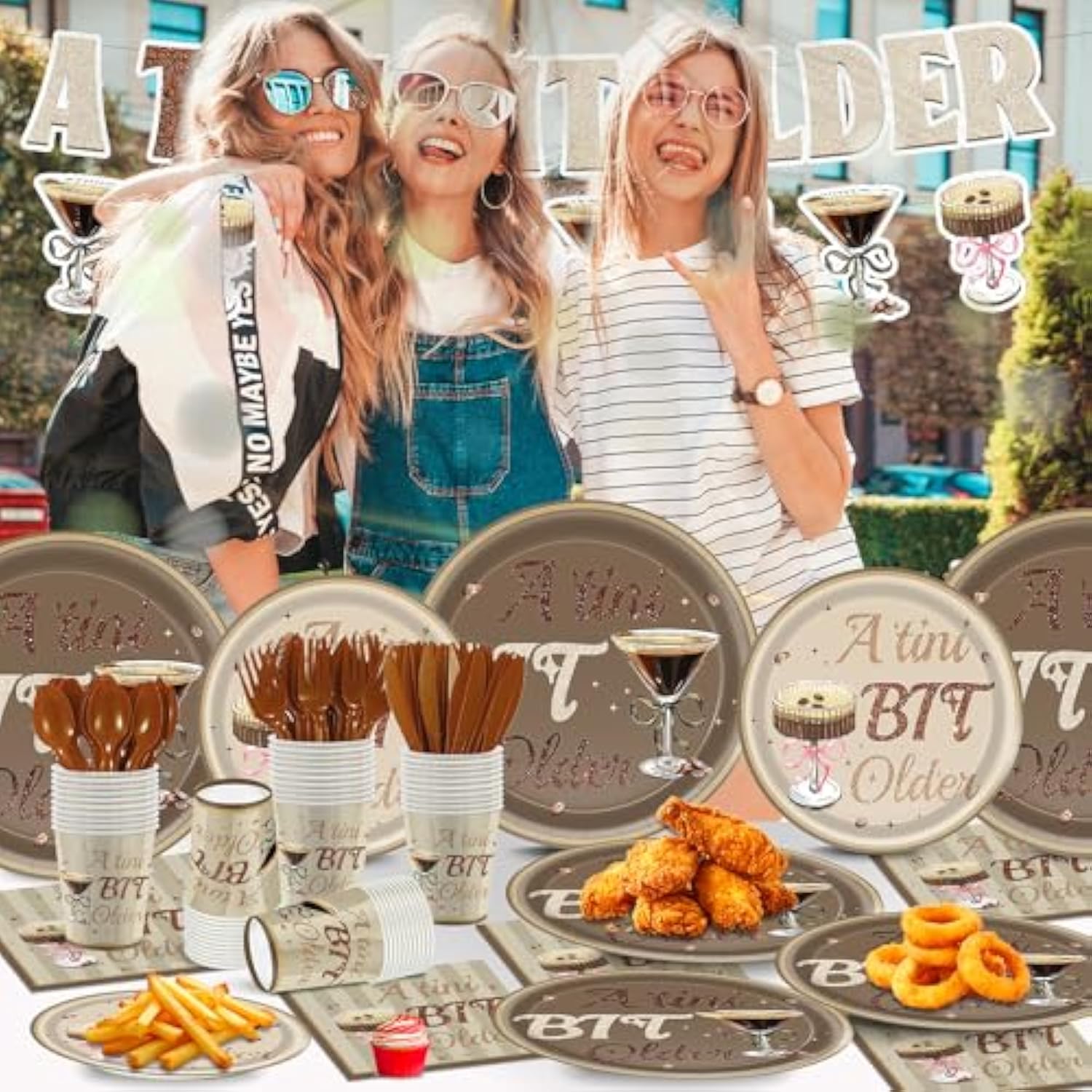 169Pcs Tini Bit Older Espresso Martini Decor A Tini Bit Older Birthday Espresso Martini Napkins Plates Cups Banner A Tiny Bit Older Birthday Decorations, Serves 24