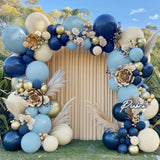 Navy Blue Balloon Garland Double Stuffed Dusty Blue Gold White Sand Balloons Beige Cream Metallic Latex Arch Kit For Neutral Baby Shower Graduation Birthday Party Decorations