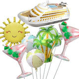 Tropical Cruise Ship Balloon Set, Summer Beach Party Balloons with Palm Tree, Cocktail Glass, Sunshine & Beach Ball, Hawaii Aloha Pool Party Decorations, Cruise Vacation Nautical Theme Supplies
