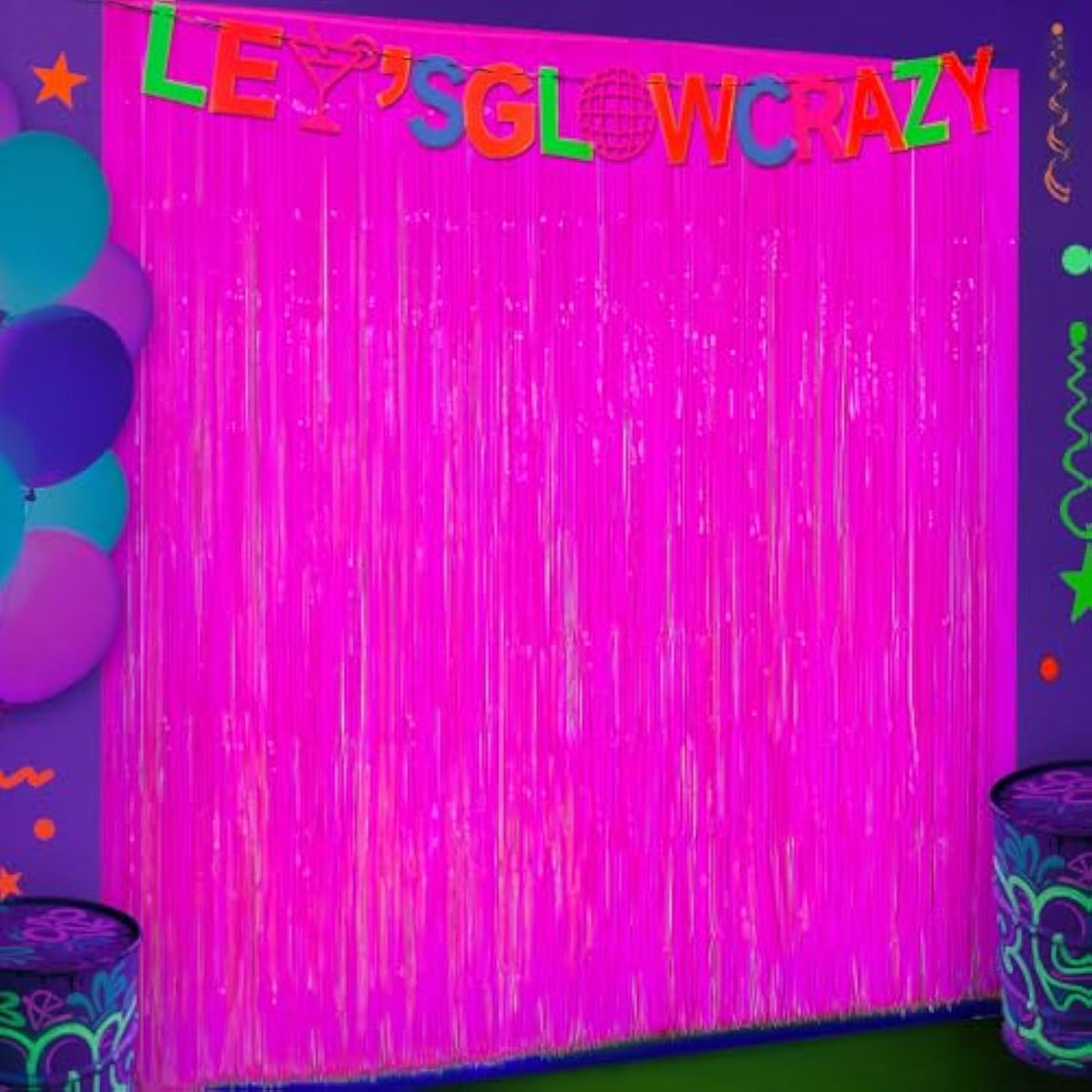 3 Pack Glow in the Dark Neon Party Decorations Backdrop and Banner