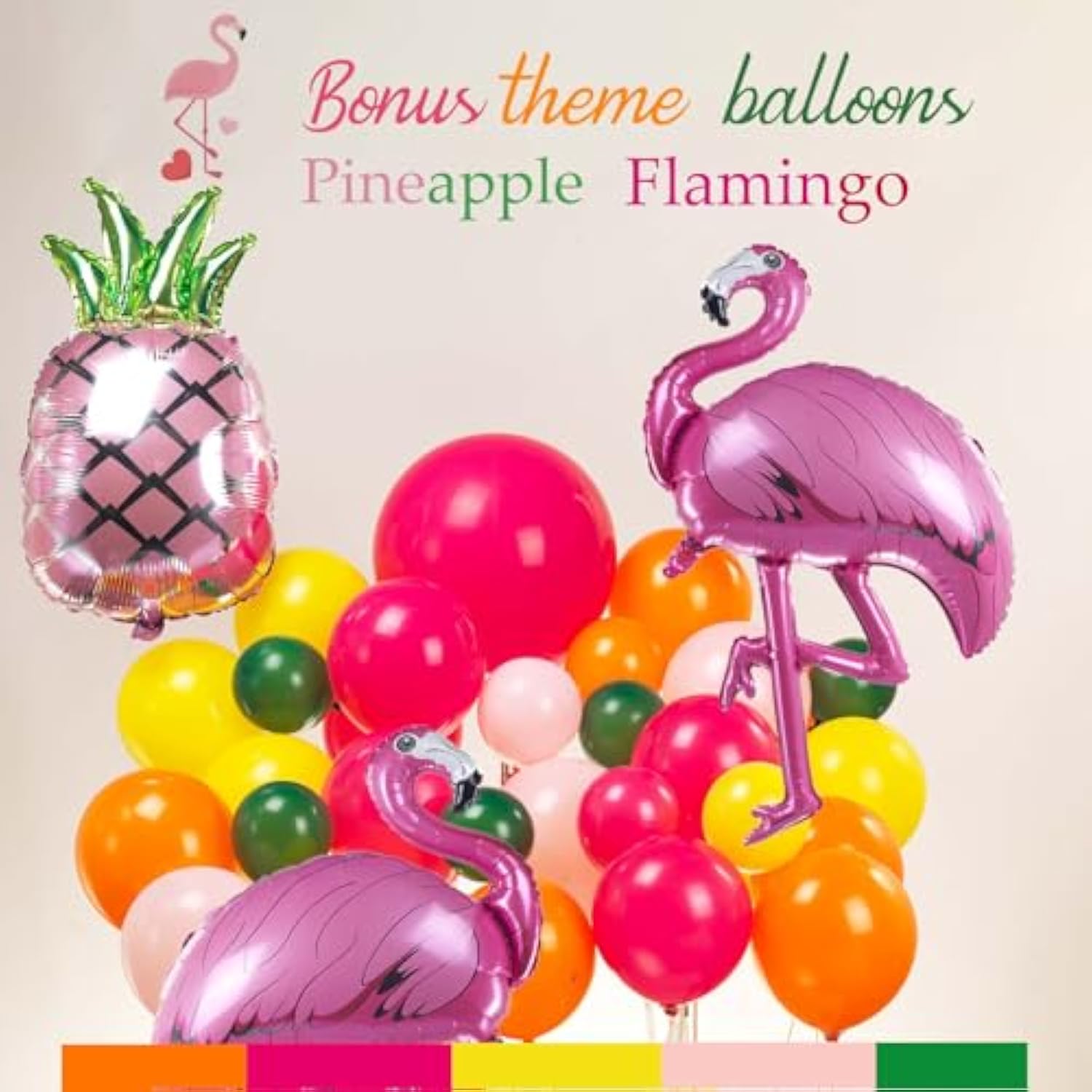Tropical Flamingo Balloon Garland Kit – 130pcs Hot Pink, Orange & Pineapple Pool Party Decor