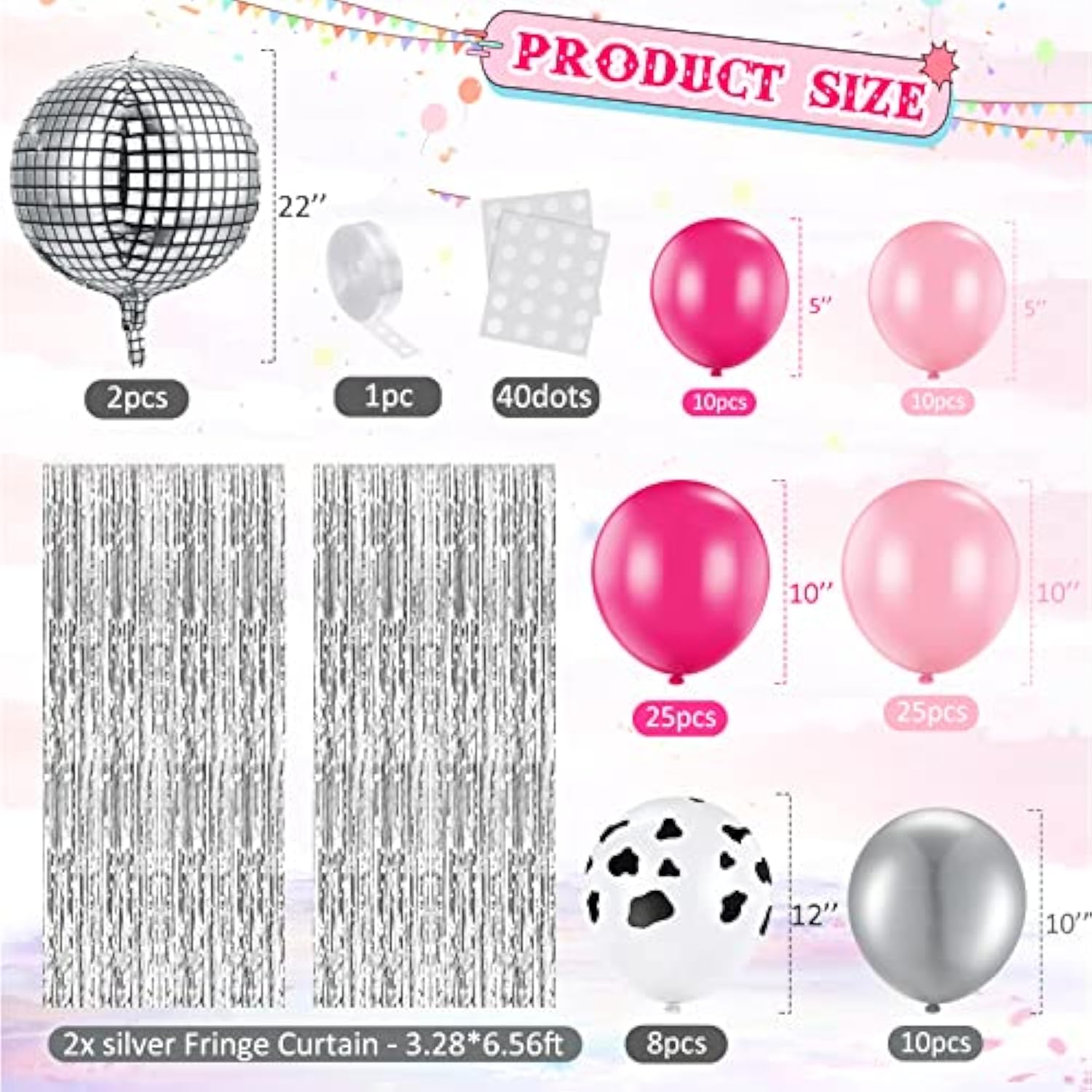 95 Pcs Western Disco Party Decorations For Women, Hot Pink Rose Red Si