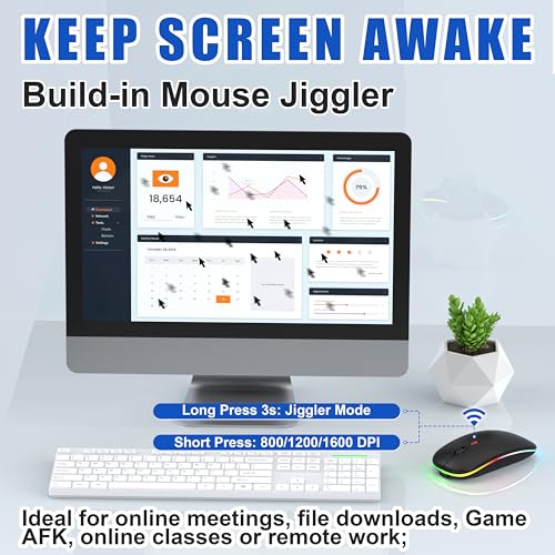 Led Wireless Mouse For Laptop/Macbook/Ipad - Built-In Mouse Jiggler & 4-Mode (Bluetooth 5.2/3.0 & 2.4Ghz Usb-A/C) Rechargeable Silent Mouse Multi-Device Compatible With Macos/Ios/Windows/Android